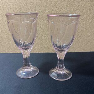 Vintage Pink Depression Glass Swirl Wine Goblets Set Of 2